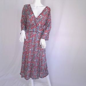 Anokhi Surplice Floral Print Midi Dress